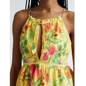 Farm Rio (L) NWT flower print split drawstring neckline lace accents camisole